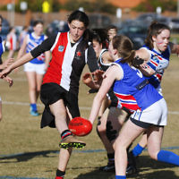 2-9-18. In their first year in the competition, the AJAX U 14 girls take out the premiership against East Malvern. Photo: Peter Haskin