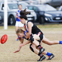 2-9-18. In their first year in the competition, the AJAX U 14 girls take out the premiership against East Malvern. Photo: Peter Haskin