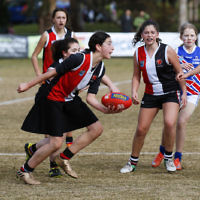 2-9-18. In their first year in the competition, the AJAX U 14 girls take out the premiership against East Malvern. Photo: Peter Haskin