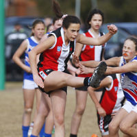 2-9-18. In their first year in the competition, the AJAX U 14 girls take out the premiership against East Malvern. Photo: Peter Haskin