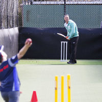 30-9-18. Legendary Jewish batsman Michael Klinger visited Maccabi Junior cricket training at Caulfield Park. Photo: Peter Haskin