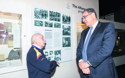 Israel's ambassador Mark Sofer (right) hears about the Jewish Holocaust Centre from survivor guide Abe Goldberg. Photo: Zina Sofer
