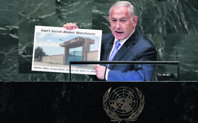 Benjamin Netanyahu addressing the UN General Assembly last week. Photo: AP Photo/Richard Drew