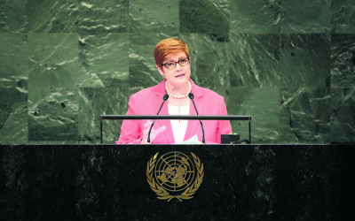 Marise Payne addressing the UN General Assembly. Photo: UN Photo/Loey Felipe