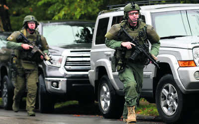 Police responding to the shooting at the Tree of Life synagogue.
Photo: Jeff Swensen/Getty Images