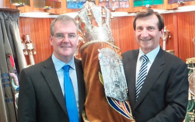 New NSW Labor leader Michael Daley (left) with Ron Hoenig MP at Maroubra Synagogue.