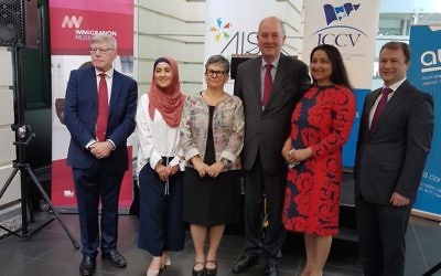 From left, Bruce Atkinson, Saara Sabbagh, Jennifer Huppert, Richard Wynne, Rohini Kappadath, general manager of the Immigration Museum, and Ahmet Keskin.