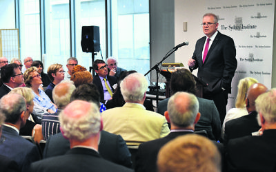 Prime Minister Scott Morrison speaking at the Sydney Institute last Saturday.
Photo: AAP Image/Mick Tsikas