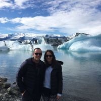 Dan Smith and his wife hiking among the glaciers of Iceland.