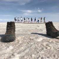 Jessica Nash 'shrinks' her friends on the Bolivian salt flats.
