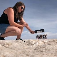 Jessica Nash 'shrinks' her friends on the Bolivian salt flats.