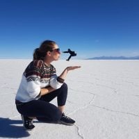 Rachel Flitman blowing Iddo Snir away - Salt Flats, near Uyini, Bolivia.
