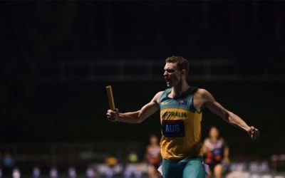 Steven Solomon after crossing the finish line at the 2019 Queensland Track
Classic. Photo: Casey Sims