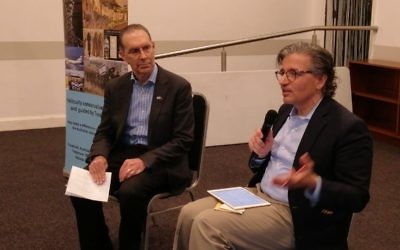 AJA president David Adler (left) in conversation with Dr Zuhdi Jasser.