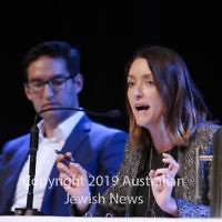 7-4-19. Macnamara electorate debate at Glen Eira Town Hall.  Josh Burns (ALP), Steph Hodgins-May (Greens). Photo: Peter Haskin