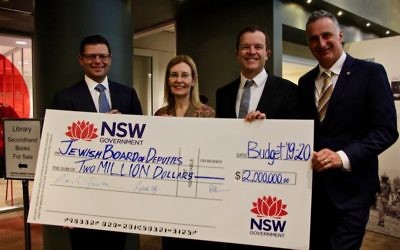 From left: NSW Jewish Board of Deputies president Lesli Berger, Vaucluse MP Gabrielle
Upton, NSW Attorney-General Mark Speakman and Minister for
Multiculturalism John Sidoti. Photo: Shane Desiatnik
