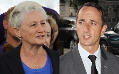 Kerryn Phelps (left) and Dave Sharma in Sydney on Monday.