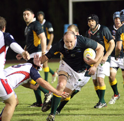Australian rugby player Brad Sewitz in action in the match against Great Britain in the Maccabiah Games. Photo: Peter Haskin