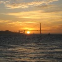 The sun sets behind the Golden Gate Bridge, San Francisco, in October 2009. Photo entered by Lindsay Cooper of Brighton East, Victoria. The sun sets behind the Golden Gate Bridge, San Francisco, in October 2009. Photo entered by Lindsay Cooper of Brighton East, Victoria.