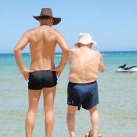 Raymond and Bernard Rothschild (father and son) at Frankston Beach, Victoria. Photo entered by Raymond Rothschild.