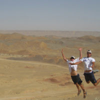 Jumping for joy … Ryan Winston and a friend at Machtesh Ramon in the Negev, Israel, in June 2009. Photo entered by Nicki Winston of Caulfield, Victoria.