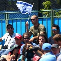 Tennis fans show their support for Israeli star Dudi Sela at the Australian Open on January 19. Photo: Peter Haskin