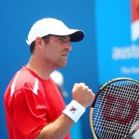 Israel's Jonathan Erlich in action in the men’s doubles at the Australian Open 2010. Photo: Peter Haskin