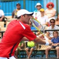 Israel's Jonathan Erlich in action in the men’s doubles at the Australian Open 2010. Photo: Peter Haskin