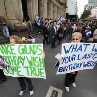 30-8-10. Gilad Shalit. On the occasion of the 5th birthday he has spent in captivity,  Jewish students from Melbourne organised a rally outside the GPO in Melbourtne city.