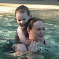 Angela Budai of Roseville, NSW, pictured with son Liam swimming in March 2010.