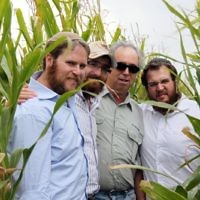 Chabad of RARA deliver goods to the flood victims of Toowoomba. From left: Yossi Spigler, Shimon Nerw, farmer Howard Rother, Yossel Groner. Photo: Dalia Sable