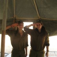 Carly Rosenthal of Caulfield South, Victoria is pictured with (L-R) Laura Spivak (left) on Gadna Israeli Army Program.