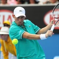 Australian Open 2011. Dudi Sela in first round action against Del Potro. Photo: Peter Haskin
