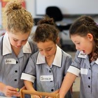 First day of school 2011. Gandel Besen House. From left: Olivia Marton, Jessica Block & Tia Rotstein. Photo: Peter Haskin