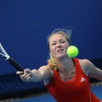 Australian Open 2011. Womens Qualifying. Israel's Julia Glushko in action. Photo: Peter Haskin