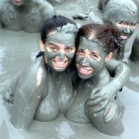 Rebecca Shonberg of McKinnon, Victoria, is pictured with Judy Hollander in the Tutumo mud volcano in Cartagena, Colombia in October 2010.