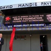 AJAX football. Anthony Pratt officially opens the new Richard Pratt scoreboard at the David Mandie Pavilion. Photo: Peter Haskin AJAX football. Anthony Pratt officially opens the new Richard Pratt scoreboard at the David Mandie Pavilion. Photo: Peter Haskin