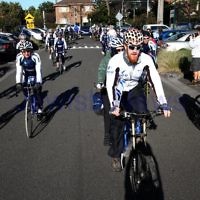 Memebers of the Maccabi Cycling Club, led by Israeli around the world cyclist Roei "Jinji" Sadan arrive at Caulfield Park for a solidarity rally to mark 5 years of Gilad Shalit's captivity. Photo: Peter Haskin Memebers of the Maccabi Cycling Club, led by Israeli around the world cyclist Roei "Jinji" Sadan arrive at Caulfield Park for a solidarity rally to mark 5 years of Gilad Shalit's captivity. Photo: Peter Haskin