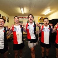 10-9-11. Ajax V Old Camberwell, Preliminary Final. Singing the club song. Photo: Peter Haskin 10-9-11. Ajax V Old Camberwell, Preliminary Final. Singing the club song. Photo: Peter Haskin