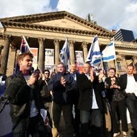 Say No to BDS 4-9-11. Anti BDS rally the State Library . Organised by Victorian Young Liberals and the Australian Liberal Students' Federation.  Gideon Rozner from the Young Liberals. Photo: Peter Haskin