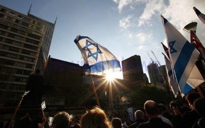 Say No to BDS 4-9-11. Anti BDS rally at the State Library . Organised by Victorian Young Liberals and the Australian Liberal Students' Federation.  Israeli flags being waved at the State Library. Photo: Peter Haskin
