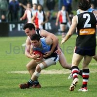 10-9-11. Ajax V Old Camberwell, Preliminary Final. Warren Steinberg tackling. Photo: Peter Haskin 10-9-11. Ajax V Old Camberwell, Preliminary Final. Warren Steinberg tackling. Photo: Peter Haskin