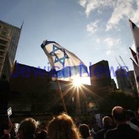 Say No to BDS 4-9-11. Anti BDS rally at the State Library . Organised by Victorian Young Liberals and the Australian Liberal Students' Federation.  Israeli flags being waved at the State Library. Photo: Peter Haskin