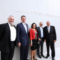 18 March 2012. Opening of the Lamm Jewish Library of Australia. From left: Sam Tataka, Premier Ted Baillieu, Rafi Lamm. Rolene Lamm, Dr Danny Lamm. Photo: Peter Haskin