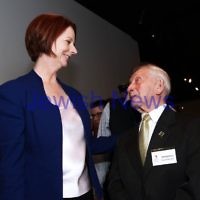 26-7-12. Australian Prime Minister Julia Gillard tours the Jewish Holocaust Museum and Research Centre. Pictured with Abraham Goldberg. Photo: Peter Haskin 26-7-12. Australian Prime Minister Julia Gillard tours the Jewish Holocaust Museum and Research Centre. Pictured with Abraham Goldberg. Photo: Peter Haskin