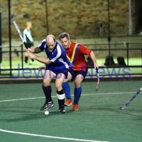 10-9-12. Maccabi veterens hockey defeat Hawthorn in the grand final 2-1. Gary Brown scoring the first goal. Photo: Peter Haskin