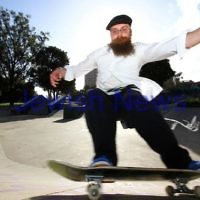 6-6-12. Rabbi and avid skate boader Dovid Tsap taking time out to practice a few moves at the Prahran skate park in Melbourne. Photo: Peter Haskin