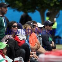 9-1-13. Australian Open Qualifiers. Amir Weintraub def Wayne Odesnik 7-6, 4-6, 6-3. Dudi Sela and Shahar Peer court side. Photo: Peter Haskin