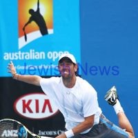 9-1-13. Australian Open Qualifiers. Amir Weintraub def Wayne Odesnik 7-6, 4-6, 6-3. Odesnik. Photo: Peter Haskin