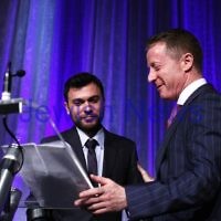 6-3-13. UIA Gala Dinner. Peninsula, Docklands. Paralympic tennis gold medalist Noam Gershony (left) with MC Philip Kingston.  Photo: Peter Haskin